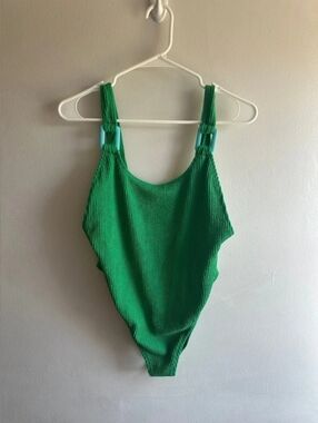 Green Ribbed One-Piece Swimsuit
